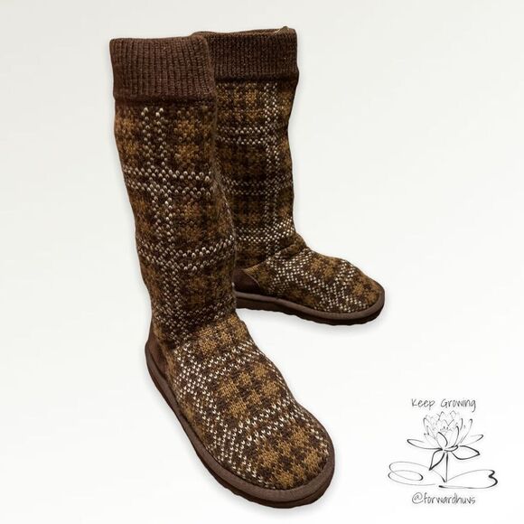 Ugg Jester Brown Plaid Carly Knit Boots Size Youth 3 - Picture 8 of 9